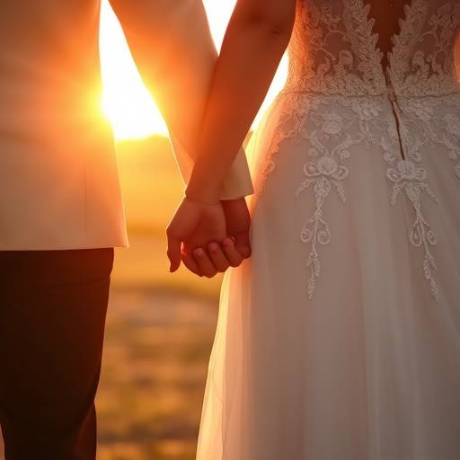 Bride and groom holding hands at their wedding