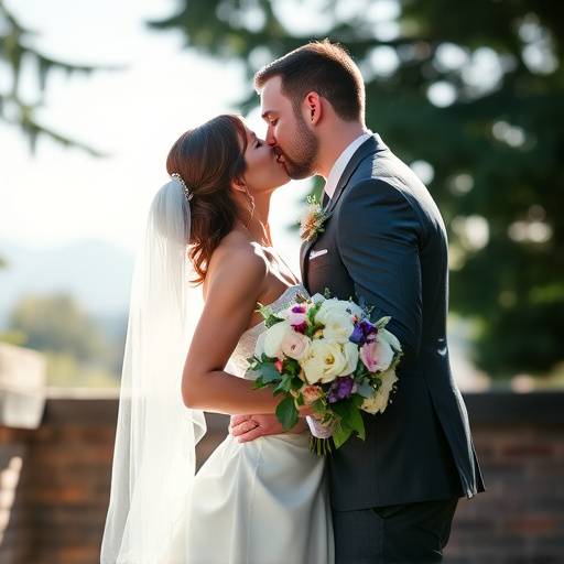 Bride and groom sharing a kiss at their Seattle wedding