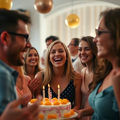 Candids of birthday party guests laughing and celebrating
