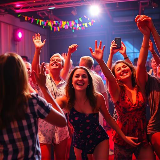 People dancing and celebrating at a lively event