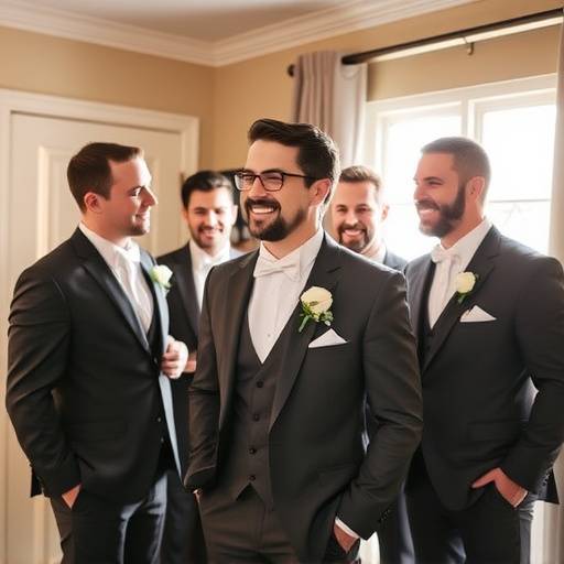 The groom getting ready with his groomsmen